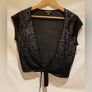 bebe short-sleeved Sequined Tie-Top sweater